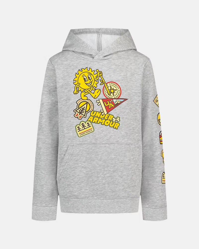 Худи детское из мягкого хлопкового флиса с капюшоном UA Camp Patches UnderArmour, Mod Gray/Pale Lemon