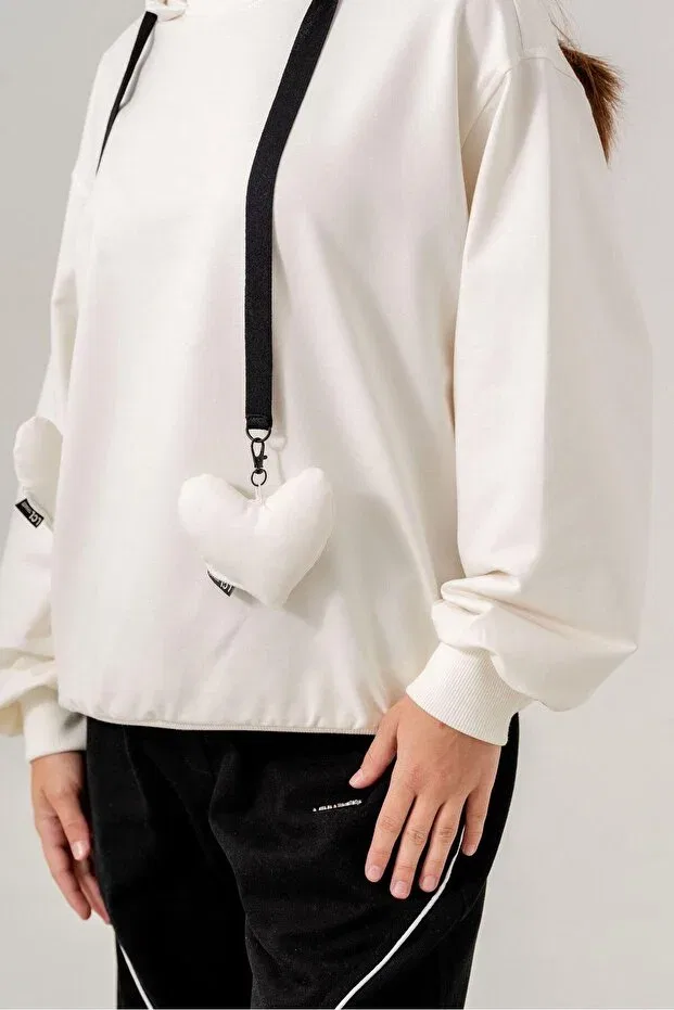 Детское худи для девочек с принтом Heart Hooded Sweat Locolo, Ecru — фото 4