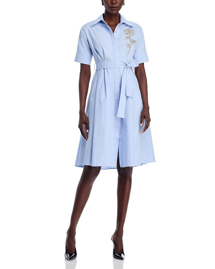 

Платье из хлопка с аппликацией роз и пуговицами Rose Applique Nancy Yang, синий