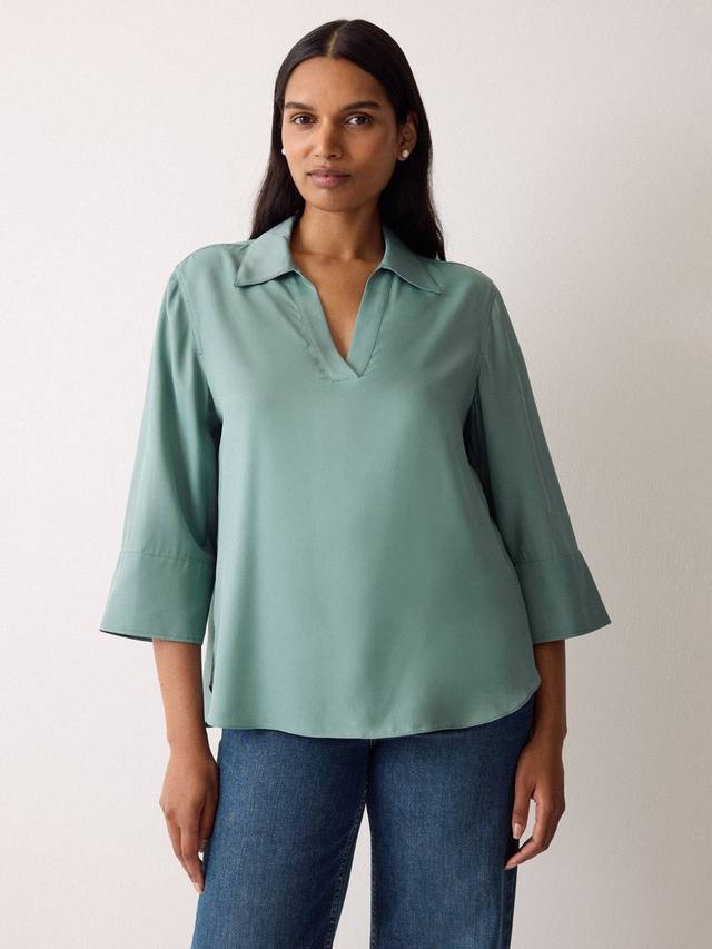 

Топ с открытым воротником из твила Jigsaw, Blue