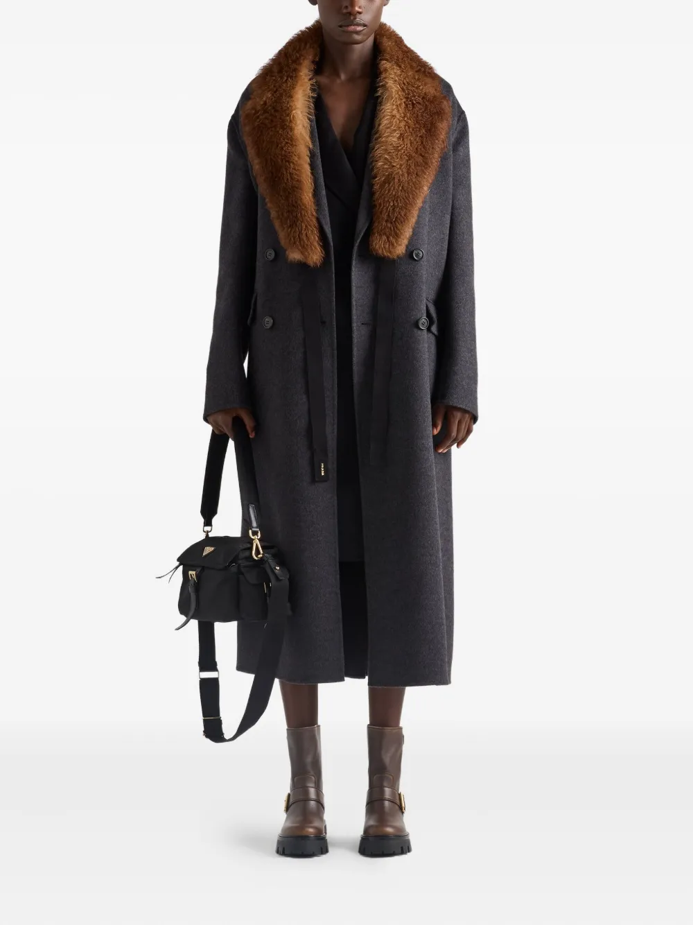 Двубортное пальто из двойного кашвула Prada, черный — фото 2