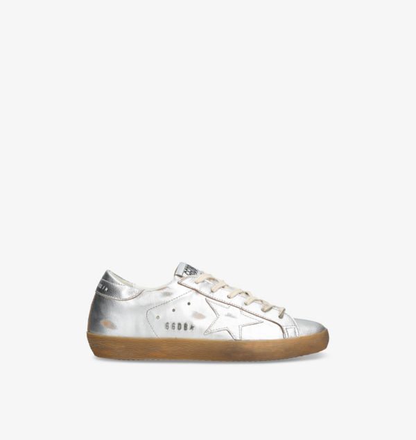 Низкие кроссовки Superstar 70100 из металлизированной кожи Golden Goose, серебряный