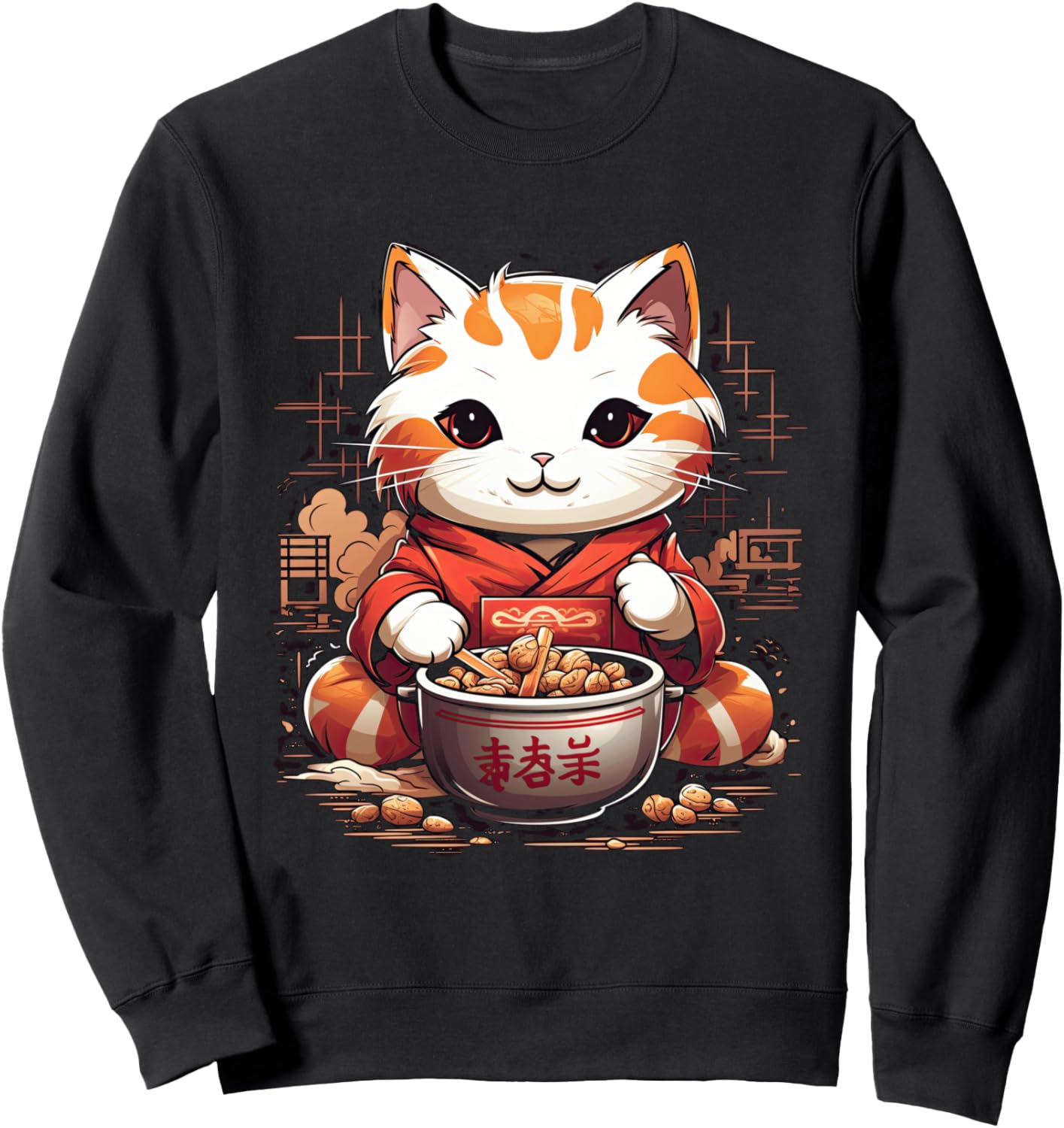 

Толстовка с изображением кота, рамена и лапши быстрого приготовления в японском аниме «Риверсайд» Japanese Ramen Eating Animal Design, черный