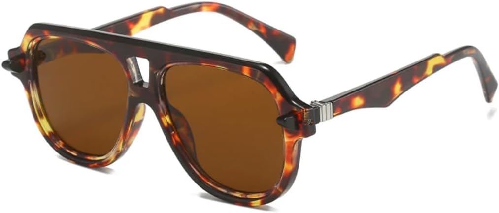 

Солнцезащитные очки для мужчин и женщин - защита UV400 - двойные перемычки, градиентные заклепки, оранжевый цвет, для занятий спортом на открытом воздухе и вождения DSVIGF, Leopard Tea