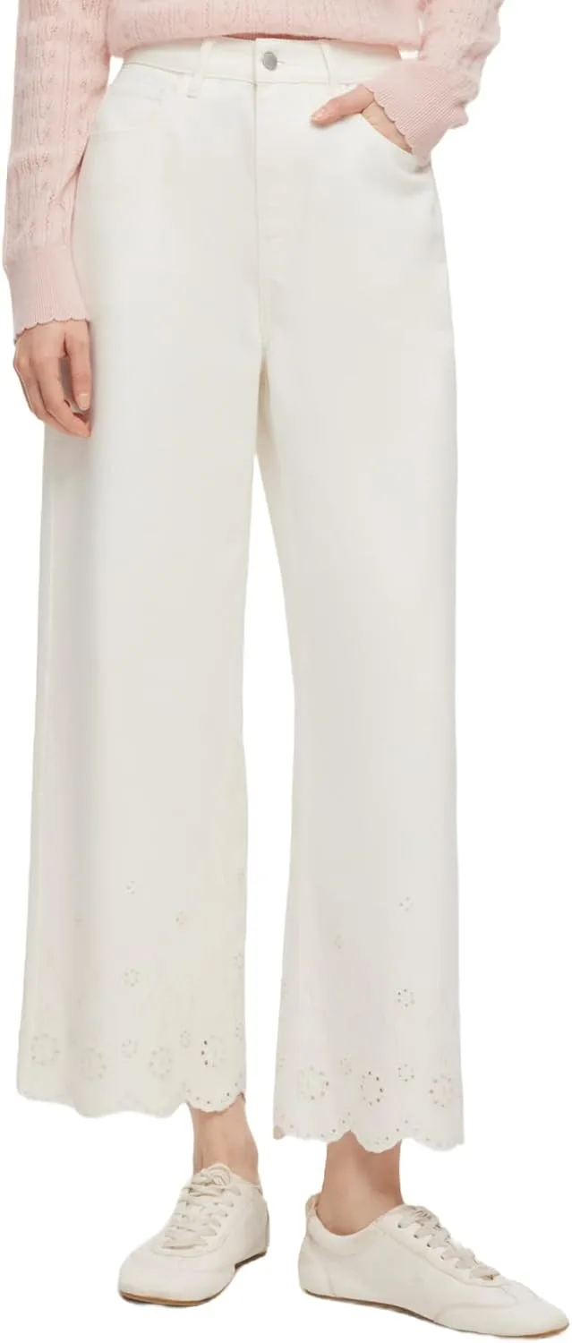 

GOELIA White Wide Leg Jeans for Women 2026 100% Cotton Embroidered