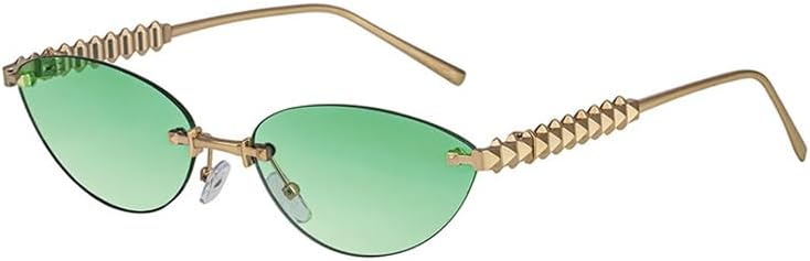 

bullabulling Модные безободковые металлические солнцезащитные очки «кошачий глаз» в винтажном стиле, маленькие овальные очки с защитой от УФ-излучения UV400 для женщин и мужчин, для активного отдыха на природе, Green