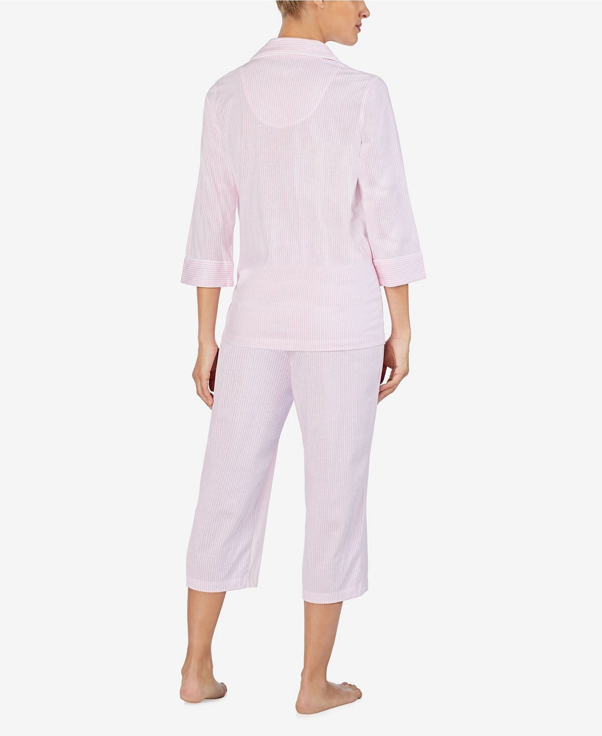 Классический пижамный комплект-капри с рукавом 3/4 и вырезом на воротнике Lauren Ralph Lauren, розовый — фото 2