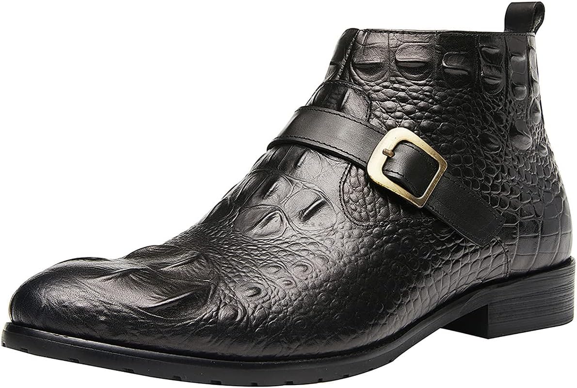 

Мужские ботинки Santimon Mens Chelsea с молнией и пряжками, из натуральной кожи с аллигаторским тиснением, лакированные короткие ботинки для мужчин, модные, для выпускного, свадьбы, вечеринки, ковбойские, смокинг, вестерн, черный