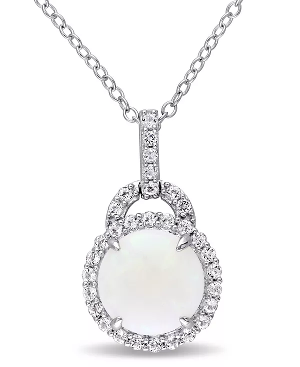

Ожерелье с подвеской-ореолом из стерлингового серебра, длиной 18 дюймов, с опалом (1-3/4 карата) и белым топазом (2/5 карата) Macy'S, opal