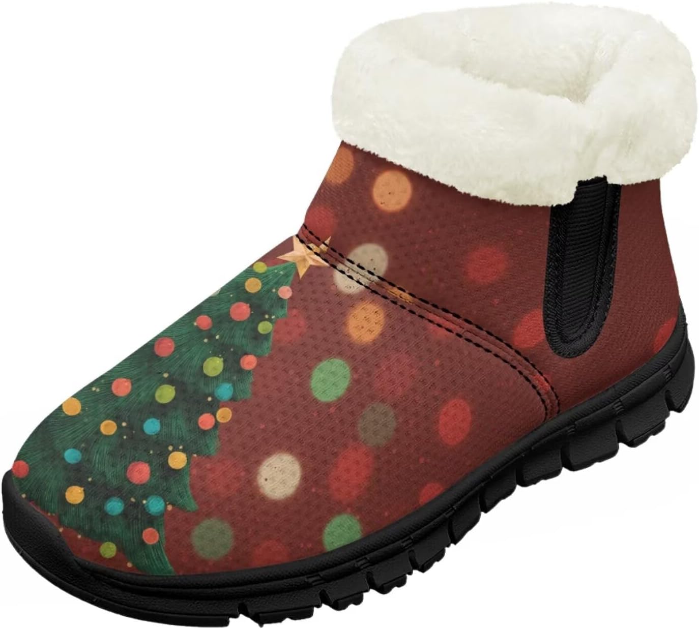 

Детские зимние ботинки для девочек с меховой подкладкой, короткие, с противоскользящей подошвой, легкие, теплые ботиночки на молнии Pointodoor, Christmas Tree