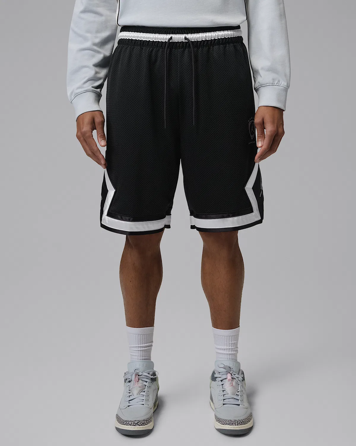Мужские шорты Jordan Brooklyn из сетки с бриллиантовым узором, Black/Metallic Silver