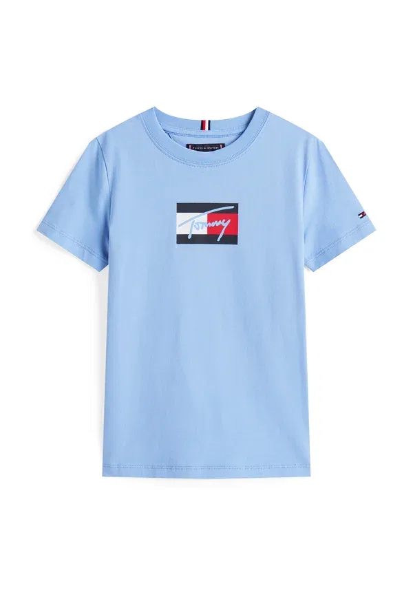 Футболка с принтом Tommy Hilfiger Script Flag Print, голубой — фото 4