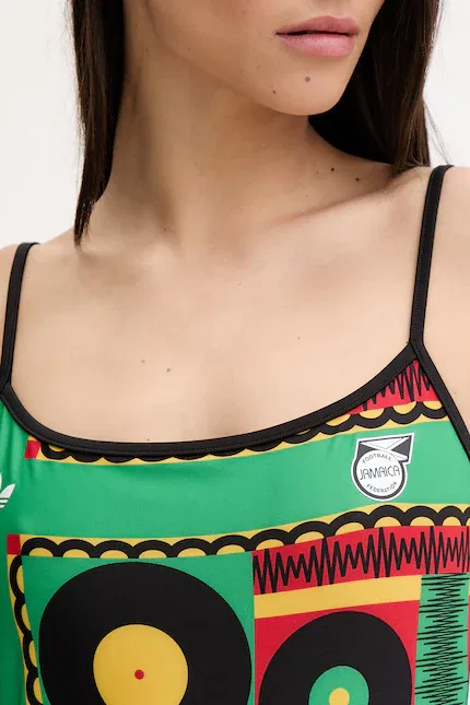 Купальник цельный с геометрическим узором Adidas Originals, зеленый — фото 4