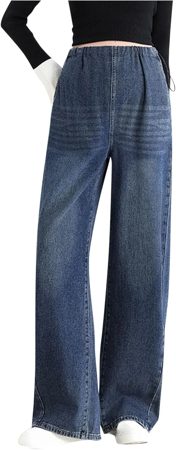 

Джинсы с кулиской для женщин, широкие, с высокой посадкой, эластичные