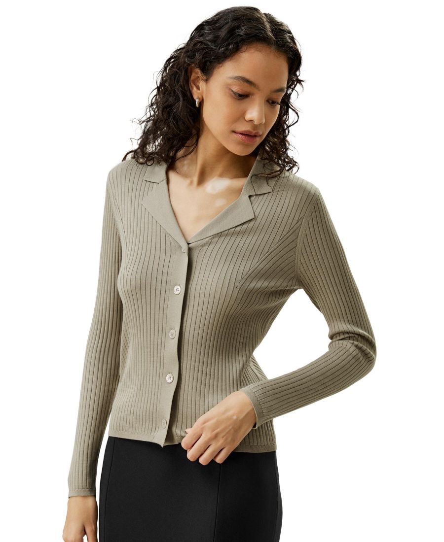 

Женский кардиган из крученого шелка с отложным воротником LILYSILK, Khaki