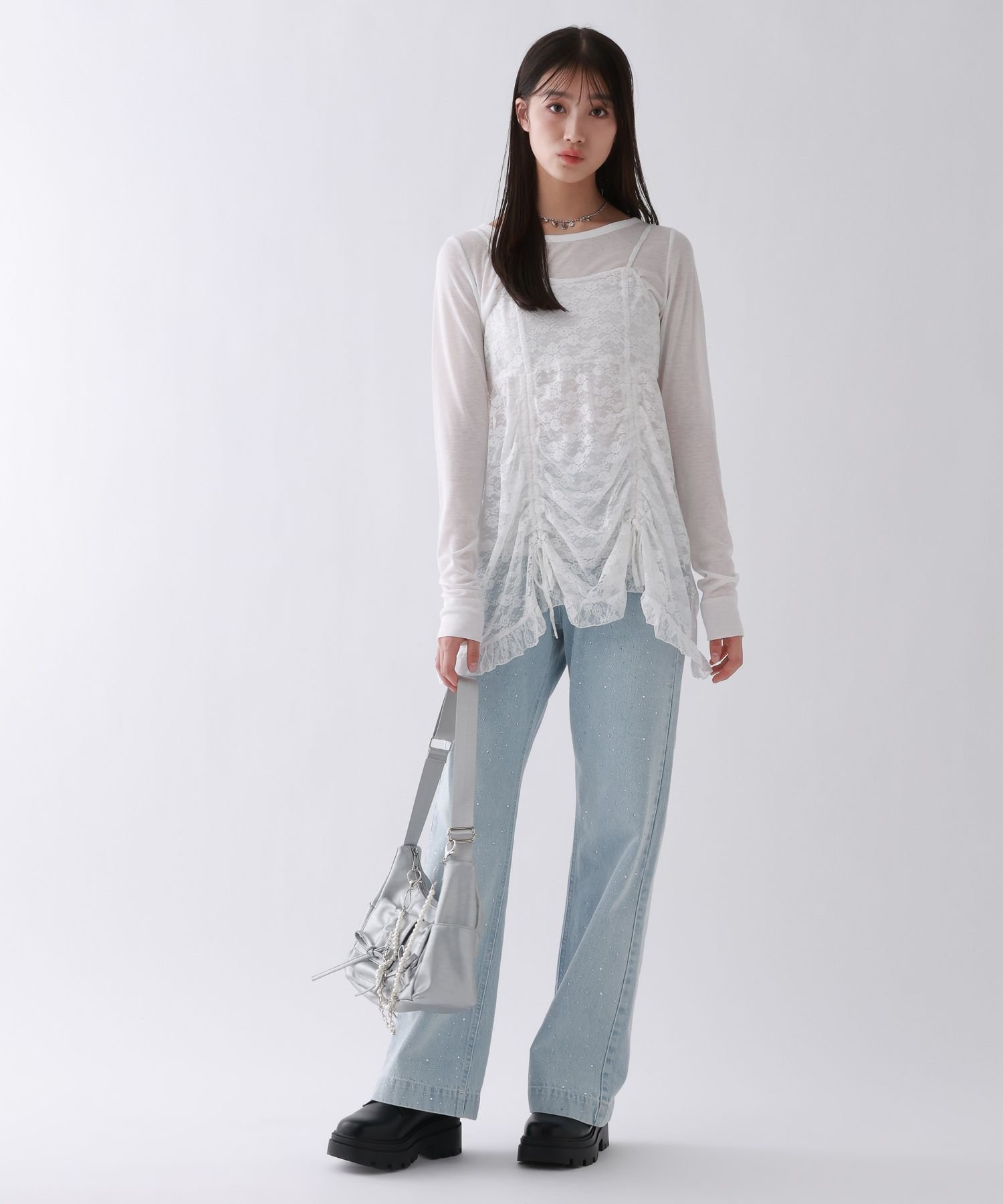 Кружевное платье-комбинация из двух частей Repipi armario, Off White 05 — фото 2