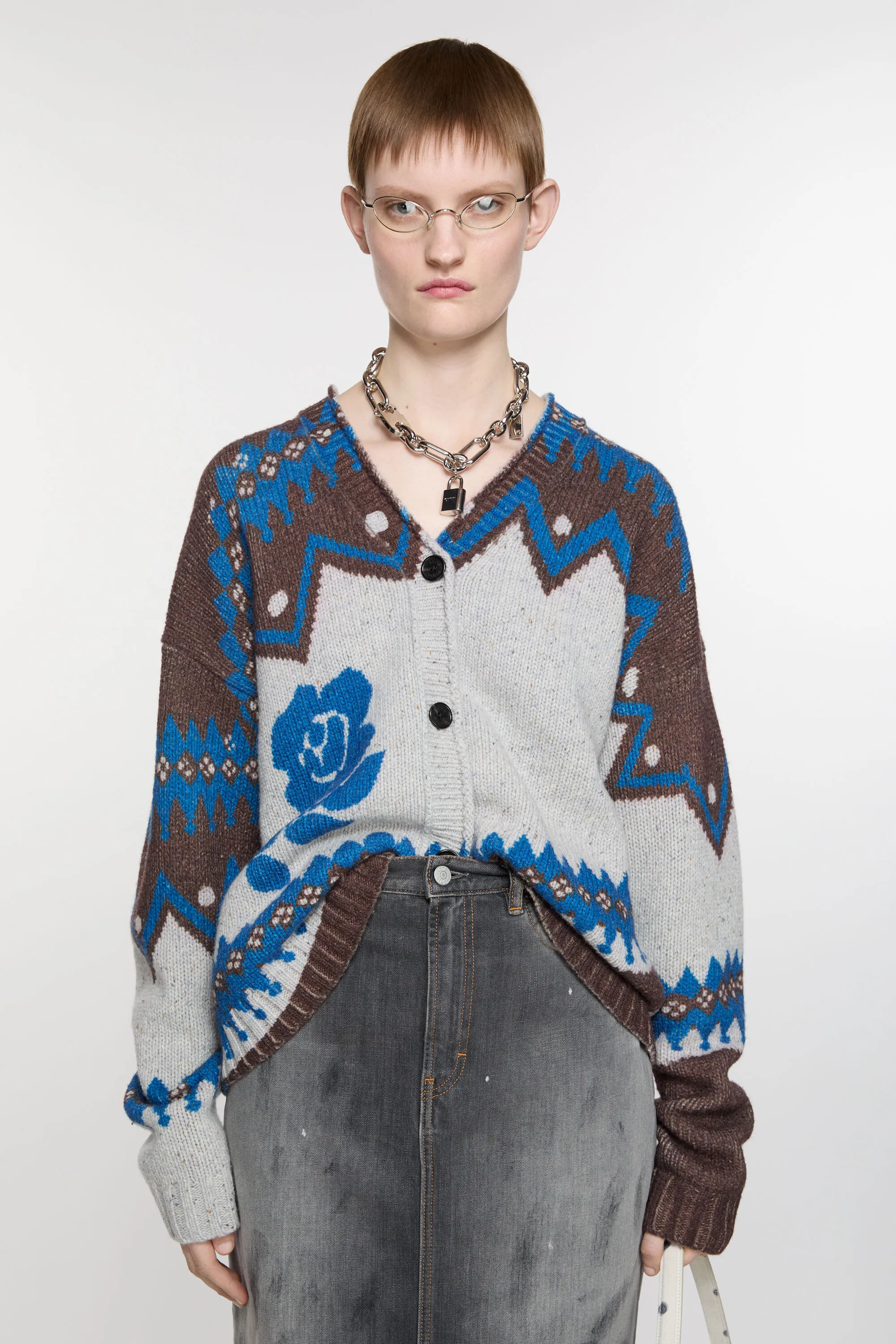 

Кардиган из жаккардовой шерсти Acne Studios, цвет Brown/multi