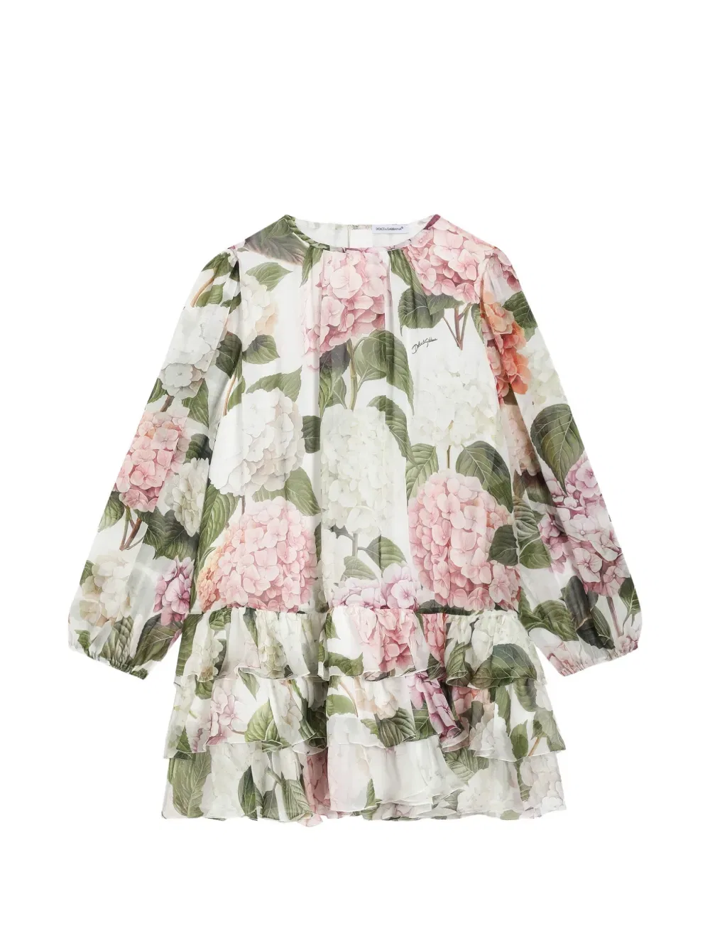 Шифоновое платье с принтом в виде гортензий Dolce & Gabbana Kids, белый