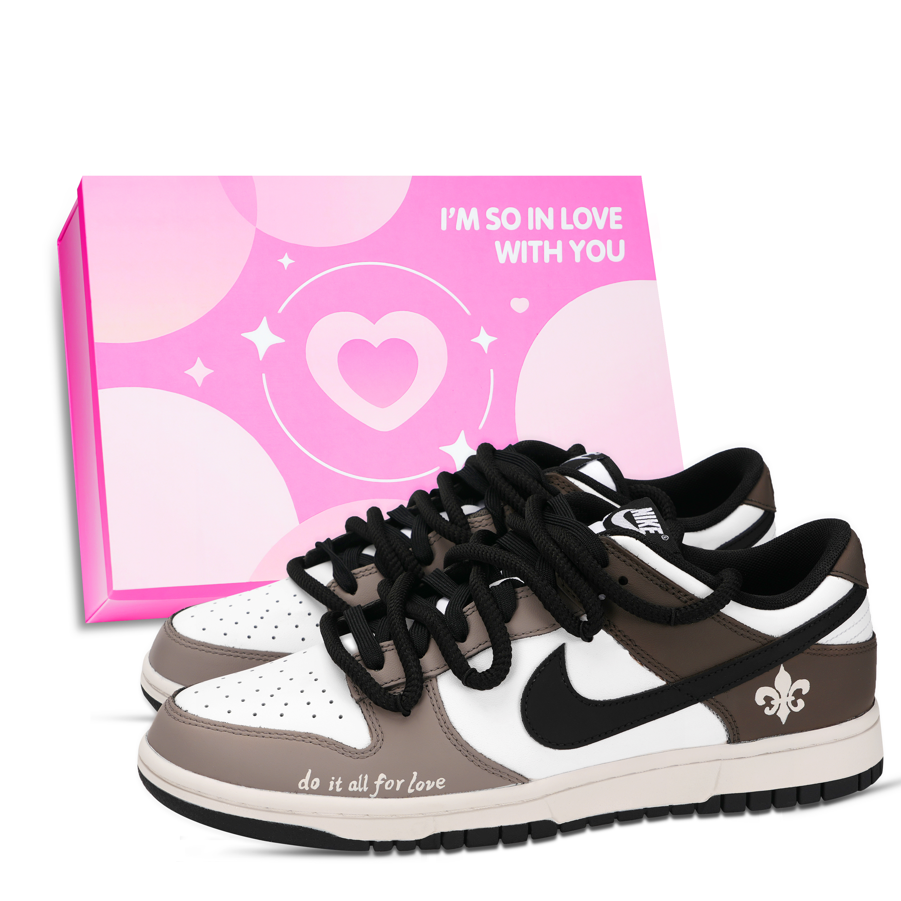 

Nike Dunk Black White, European Flower, устойчивые к истиранию и скольжению низкие кроссовки для скейтбординга Unisex Dark Coffee