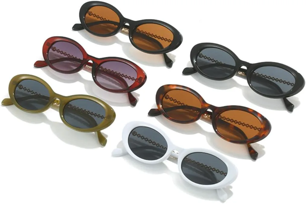 

Винтажные овальные солнцезащитные очки для женщин, модные, с металлическими цепочками на дужках, очки UV400 для мужчин, «кошачий глаз» TYUVIVO, Red Gray Gradient