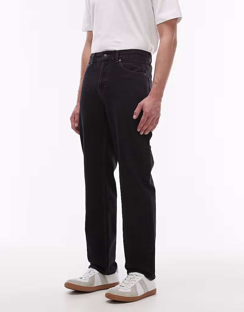 

Джинсы Topman с прямым кроем, плотницкий крой, черный цвет