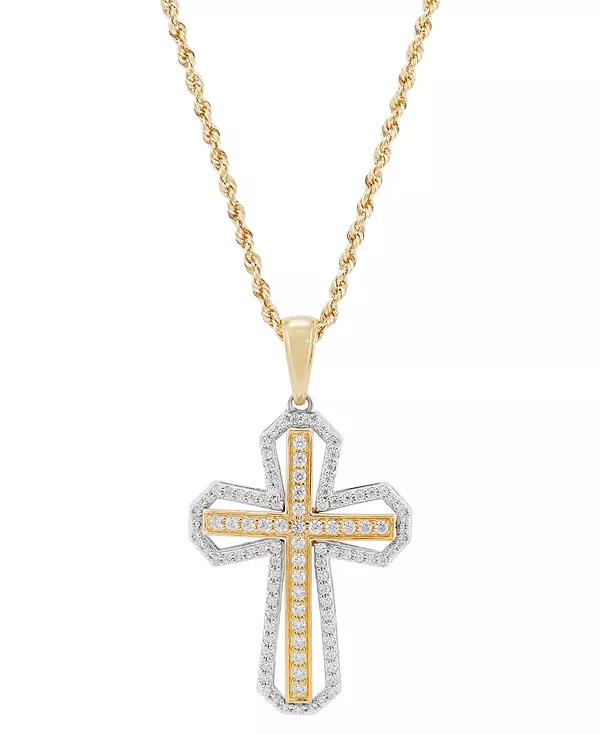 

Мужское ожерелье с подвеской в виде креста из выращенных в лаборатории бриллиантов 22 дюйма (1 карат) из двухцветного золота 14 карат Grown With Love, gold