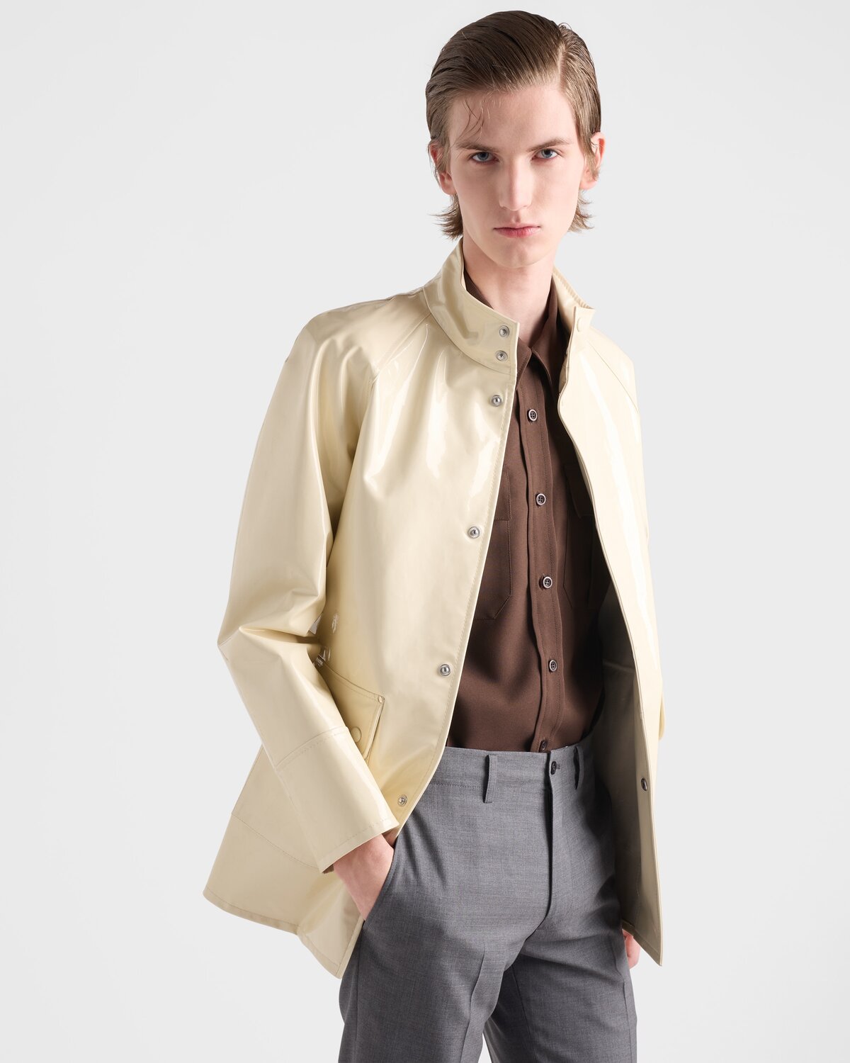 Рубашка из технической ткани с короткими рукавами Prada, коричневый — фото 3
