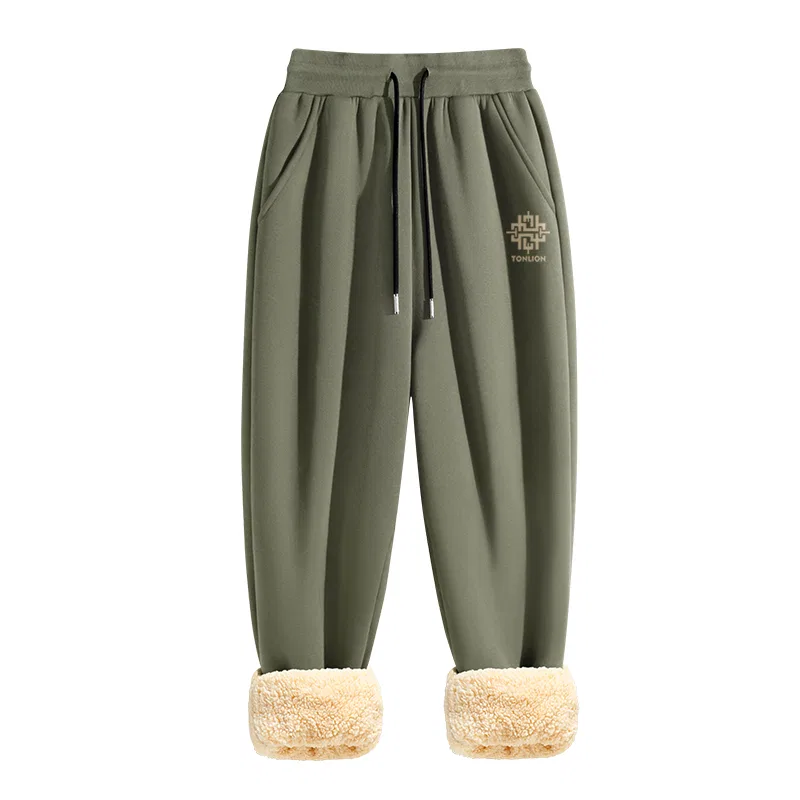 Детские утепленные спортивные брюки с начесом Tonlion, Grey Green (TB Geometric Texture)