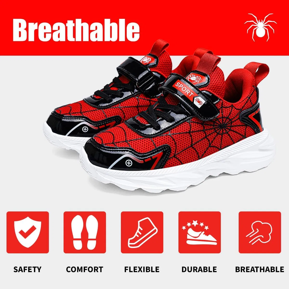 Детские кроссовки для бега с дышащим верхом EGMPDA, Black Red — фото 4