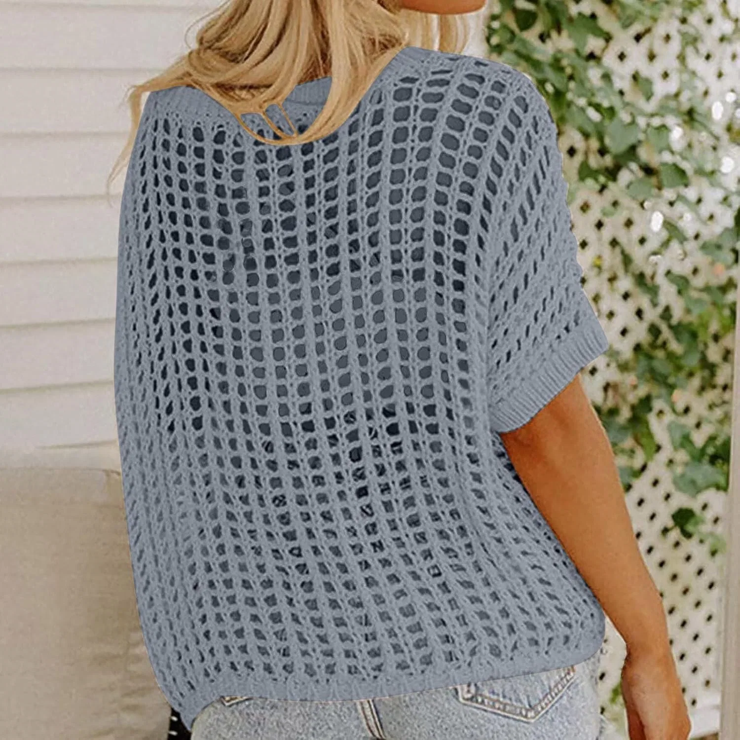 Женская ажурная накидка для пляжа с коротким рукавом, Gray — фото 2