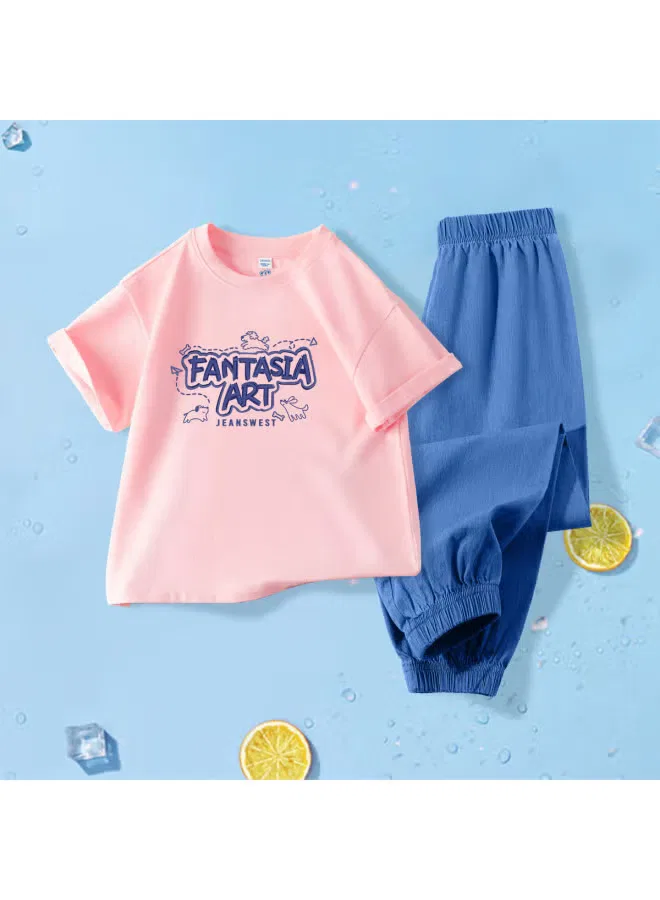 Комплект футболка с коротким рукавом и брюки для девочек 2025 Jeanswest, розовый — фото 2