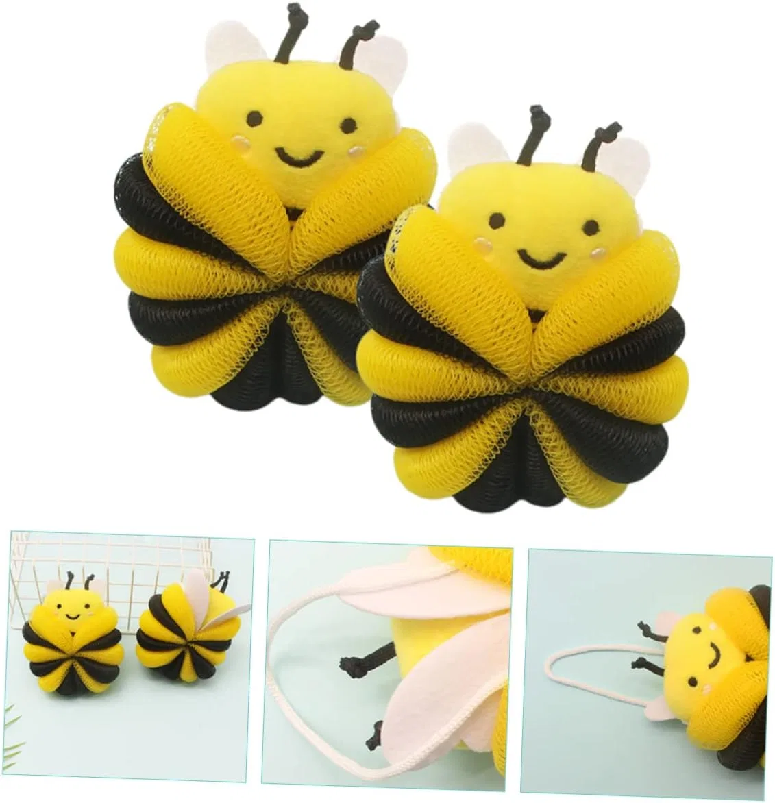 Мочалка для душа Bee, 6 шт, 11x11x18 см, Желтый Beatifufu — фото 2