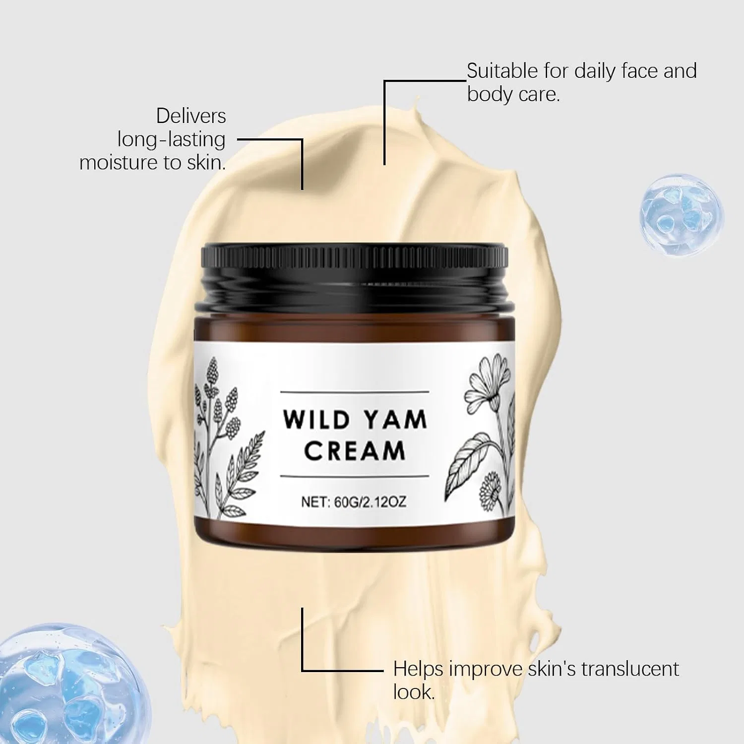 Увлажняющий крем для лица и тела Wild Yam Cream, Raevior, 8 шт, 60 г — фото 3