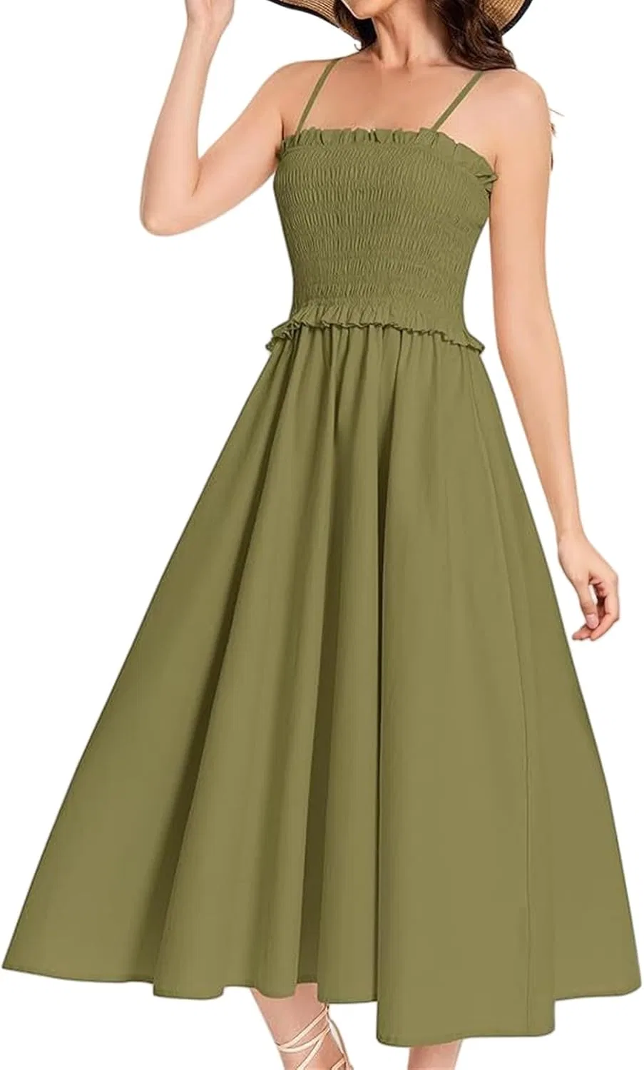 Женское макси платье на тонких бретелях с регулировкой, Army Green