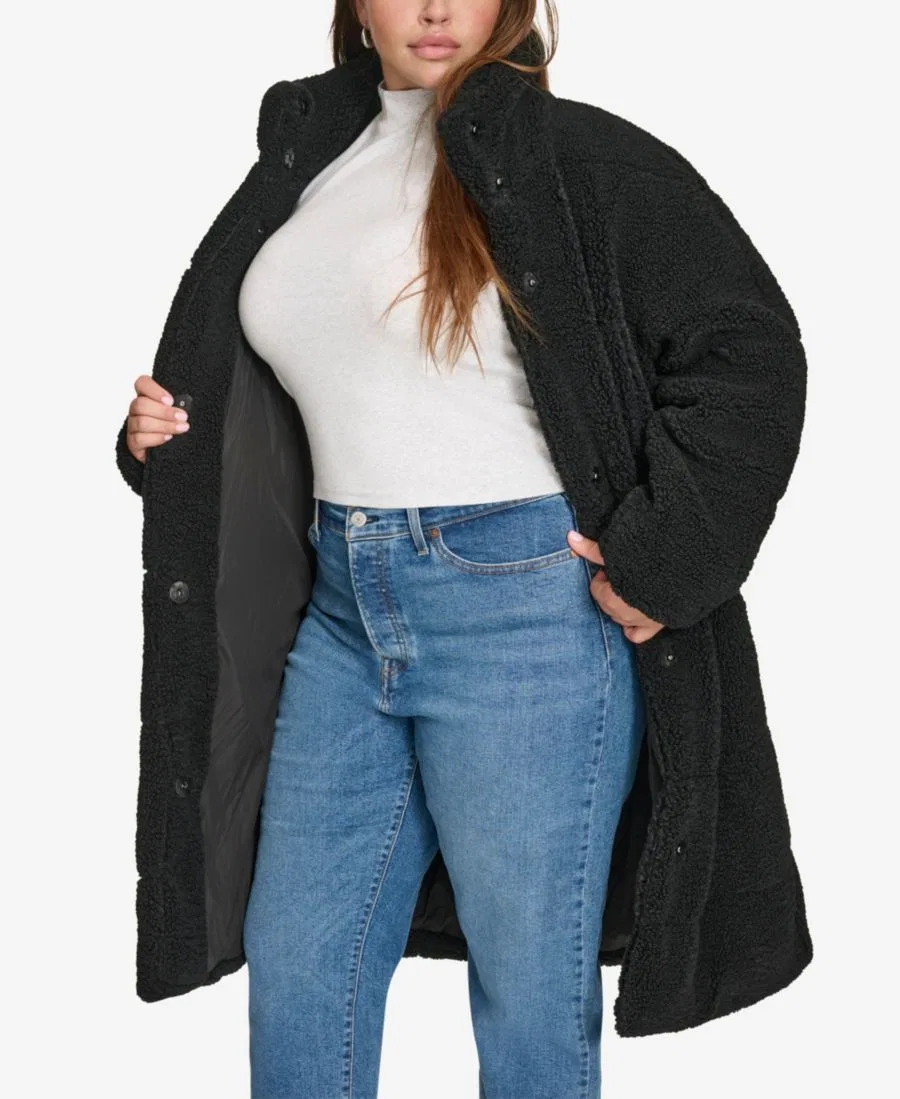 Пальто-кокон с воротником-стойкой, длинным рукавом, стеганым дизайном Levi's, Black — фото 4