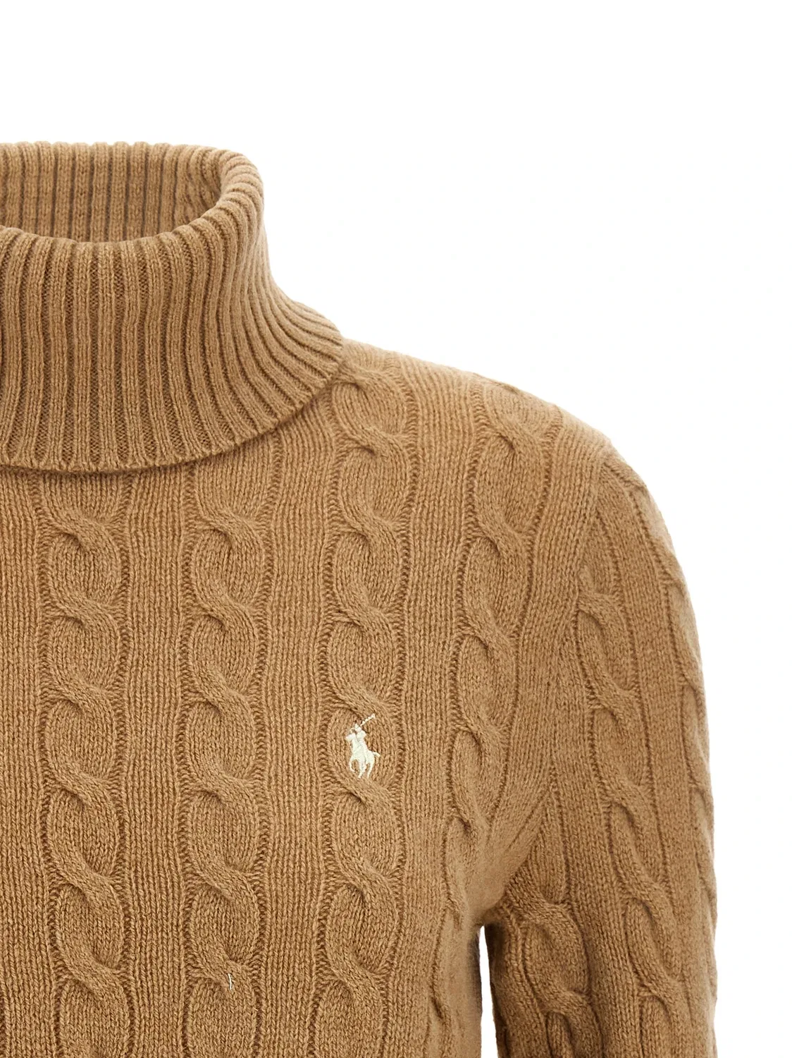 Вязаный свитер с высоким воротом Polo Ralph Lauren, бежевый — фото 3