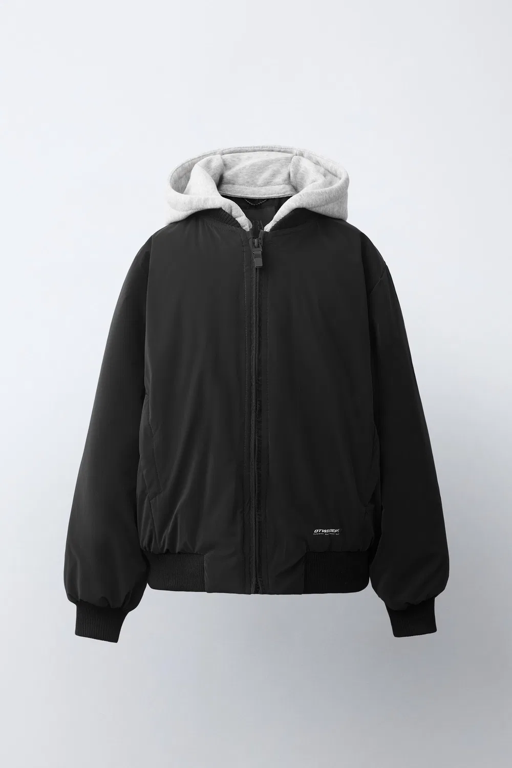 Резиновая куртка-бомбер со съемным капюшоном ZARA, Black
