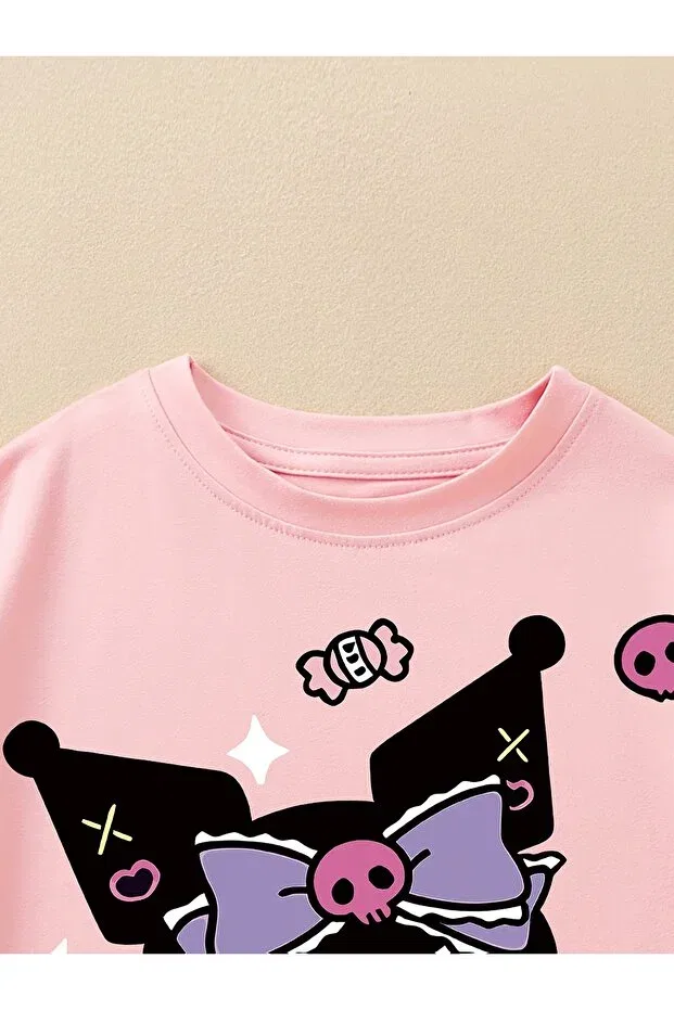 Детская футболка для девочек с принтом Kuromi Cc Collection, Pink — фото 2