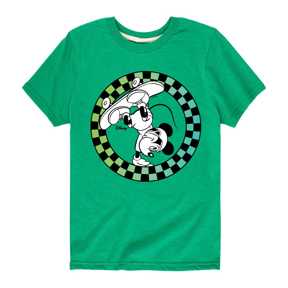 Футболка с коротким рукавом с принтом Mickey Skateboarding Checkered Circle Disney, kelly green