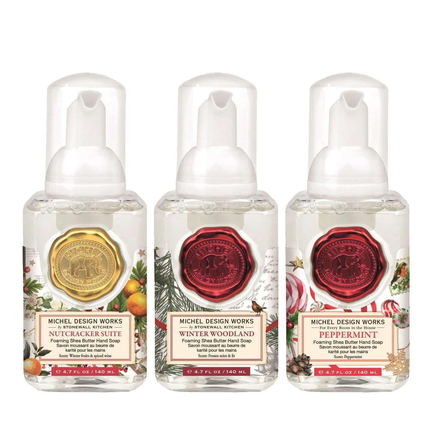 Набор мини-пенок для рук, Michel Design Works, 3 x 140 мл, Winter Forest, Nutcracker Suite, Peppermint