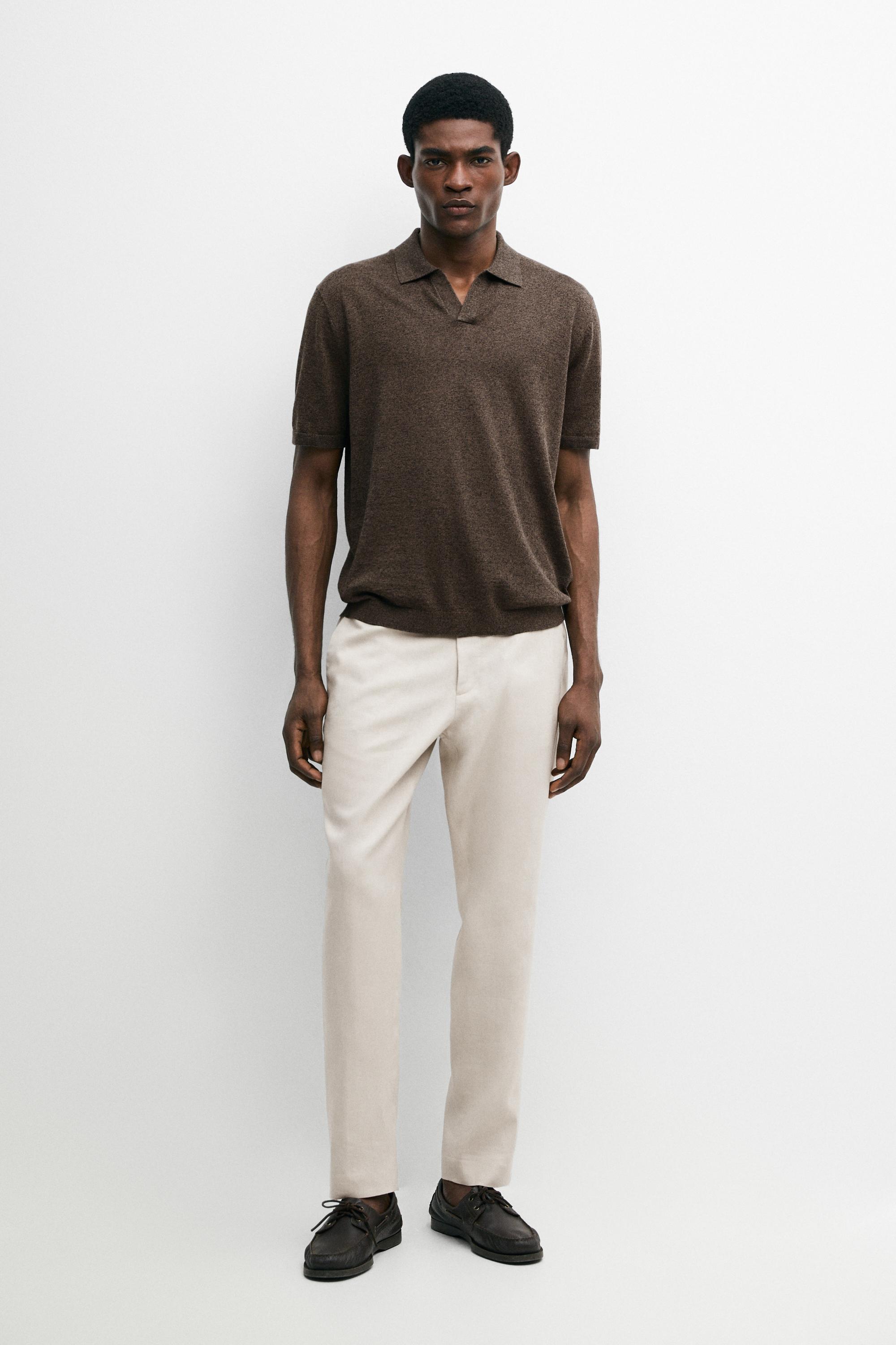 Брюки Massimo Dutti Tapered Fit Linen,  бежевый — фото 2