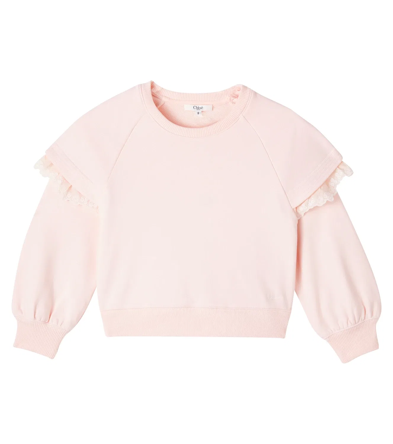 Толстовка из хлопкового флиса с кружевной отделкой Chloé Kids, розовый