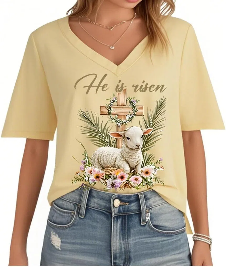 Мужская футболка с принтом He is Risen, Creamy Yellow