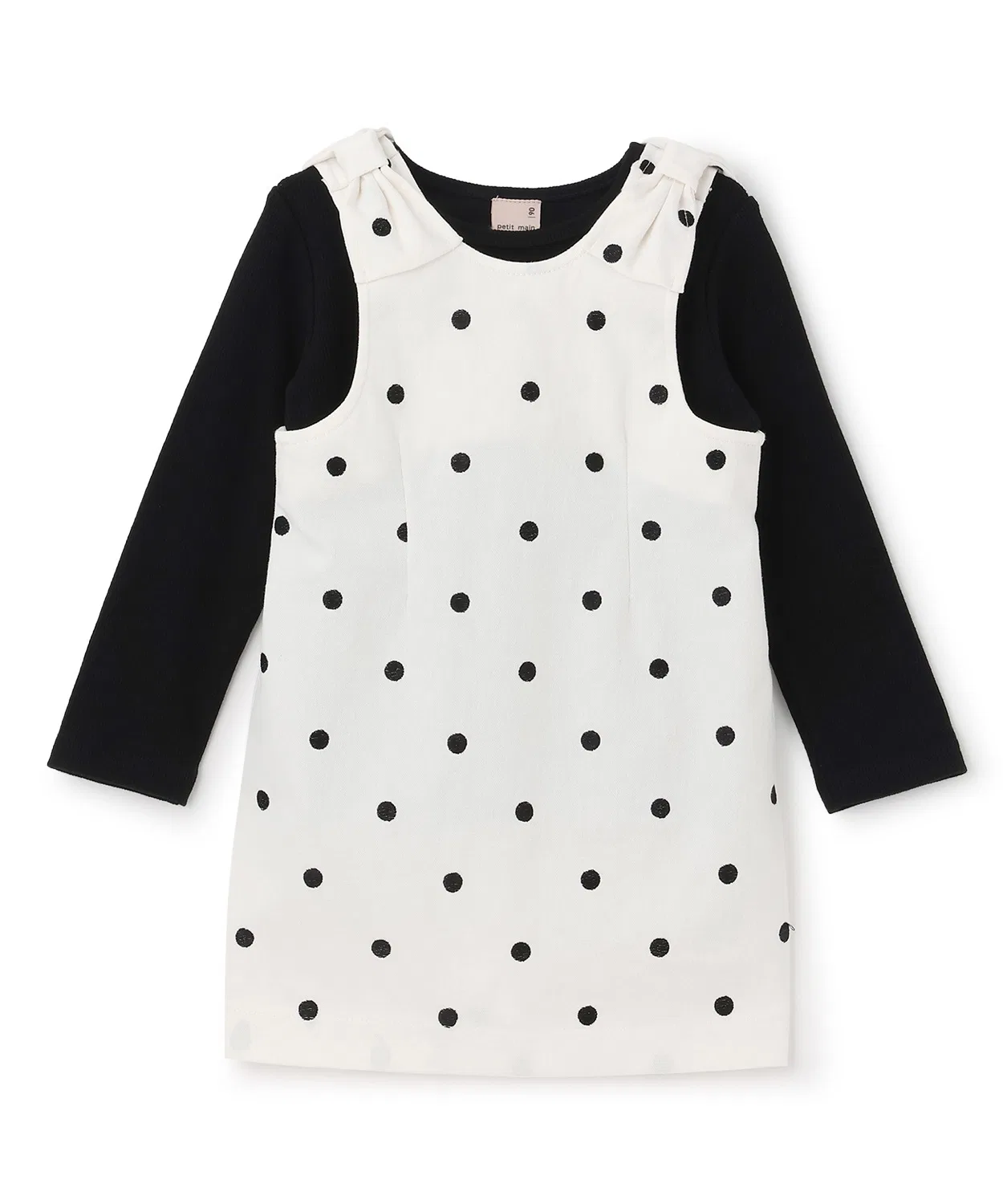 Детский комплект из футболки и сарафана с принтом, модель Ribbon Shoulder, petit main, Ivory