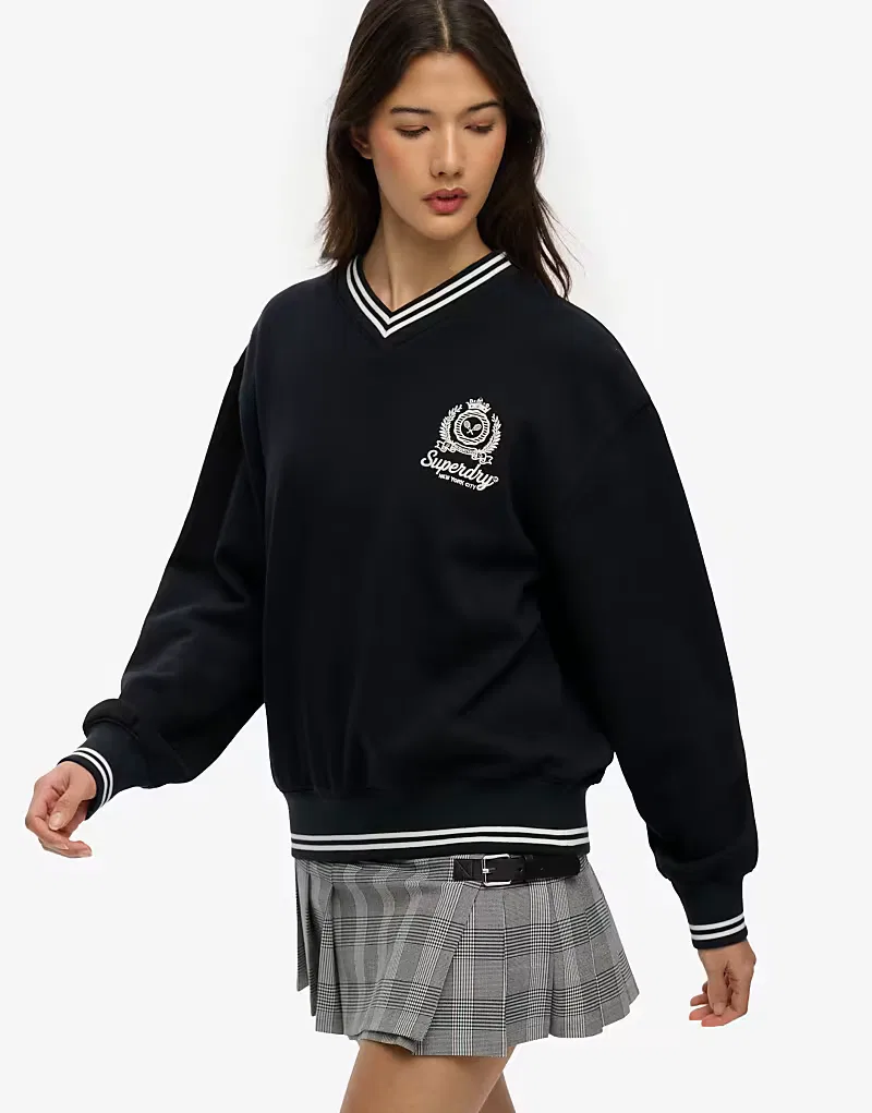Толстовка Superdry Country Club с V-образным вырезом, затмение темно-синий
