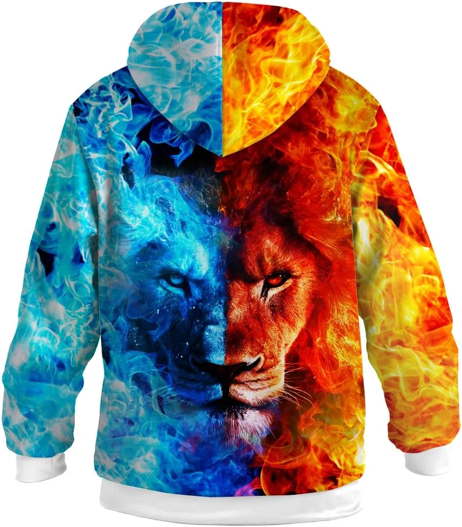 Мужское зимнее пальто с флисовой подкладкой, молнией и капюшоном, Fire Ice, Lion Blue Red — фото 4