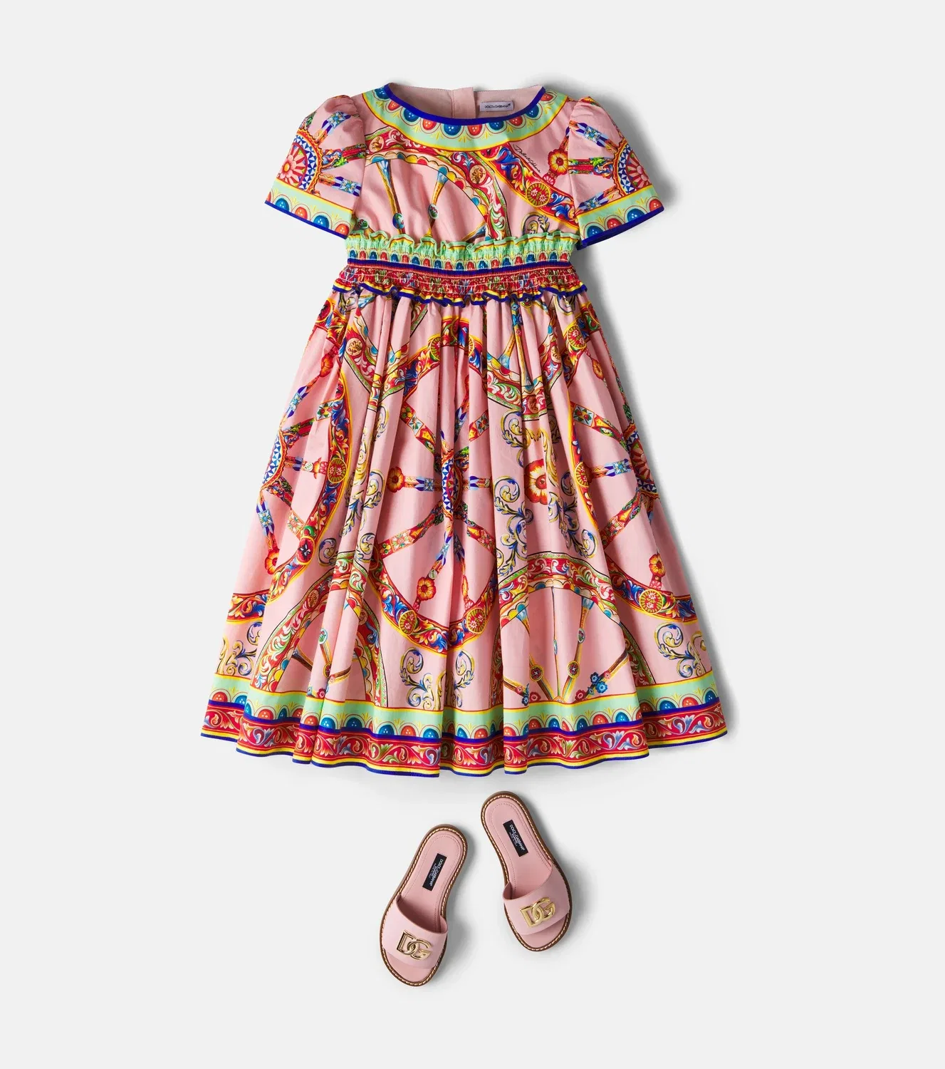 Нарядное платье из хлопкового поплина Carretto Dolce&Gabbana Kids, мультиколор — фото 2