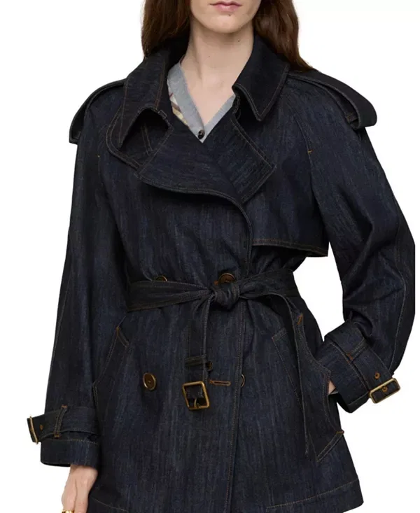 Женское пальто-трапеция с джинсовым верхом Fitzrovia Trench Coat Burberry, Dark Indigo — фото 3