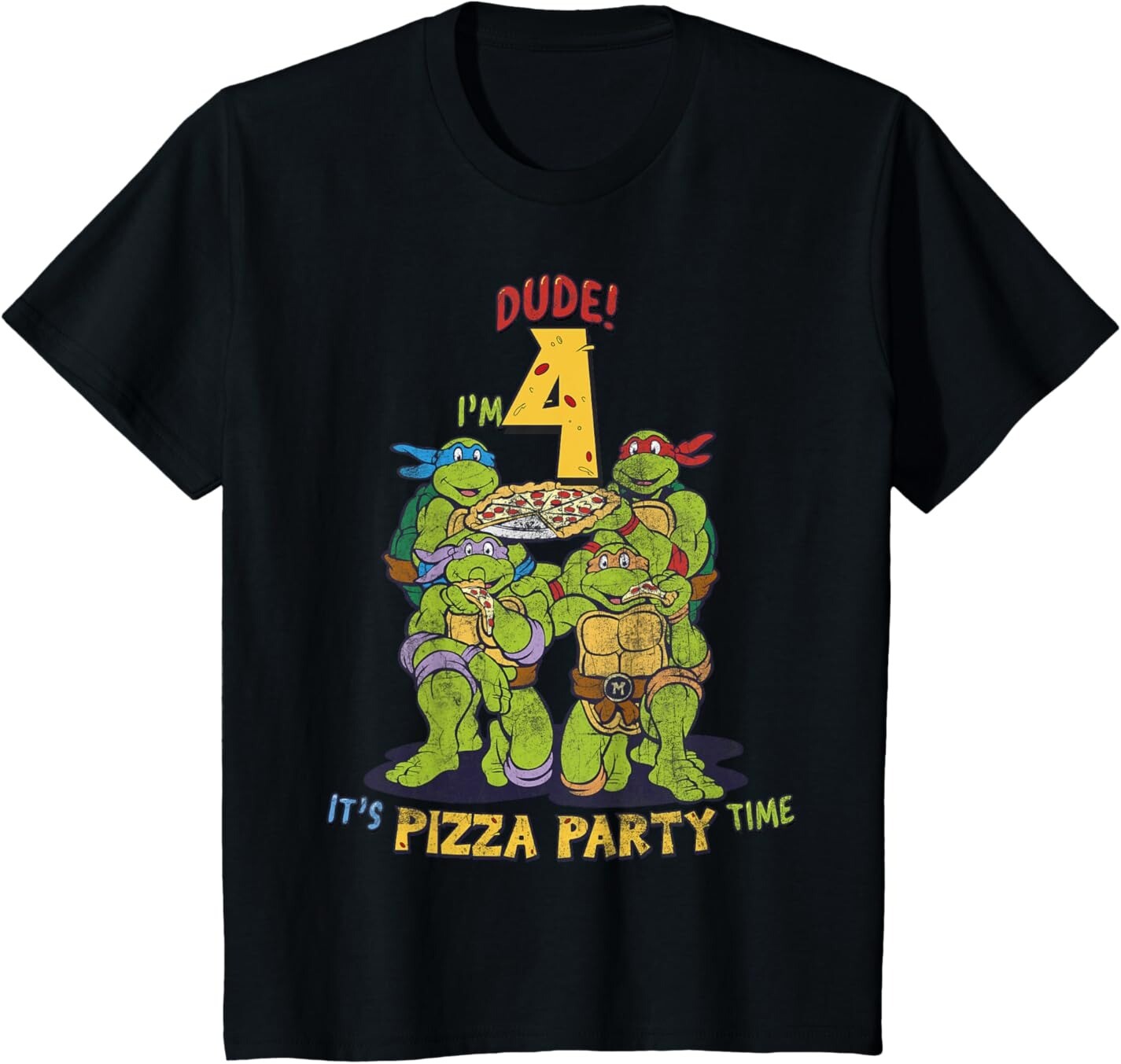 

Футболка для подростков Teenage Mutant Ninja Turtles I'm 4 Dude Pizza Birthday Party, черный