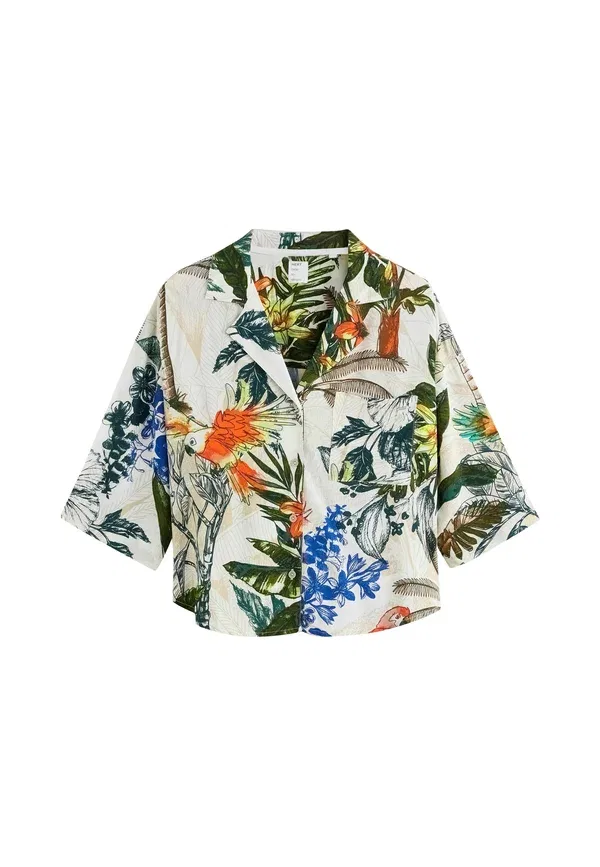 Пижамный комплект из вискозы, Regular fit - button through short set, Next, Ecru Parrot, экрю — фото 2